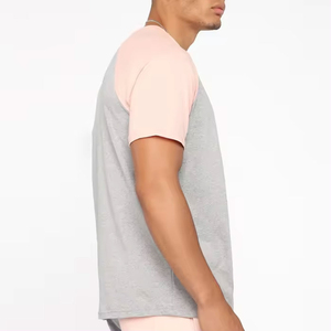 <b>Men's</b> Color Blocking Crew Neck <b>T</b>-<b>Shirt</b> Gray <b>Pink</b> Casual Summer Knitted 100% Cotton Short Sleeve Top - Product Image 5