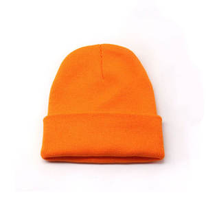 Orange Beanie Hat Unisex Adult Solid Color Knit <b>Winter</b> <b>Cap</b> Casual Style 56-58CM Head Circumference - Product Image 1