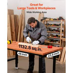 Banc de travail en bois de chêne réglable, capacité de 1500 livres, 48 x 24 pouces, réglage de la hauteur de 26,3 à 40,2 pouces, robuste pour le travail du bois - Product Image 6