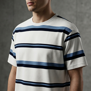 Camiseta Retro a Rayas Oversize Estilo Vintage Años 90 Streetwear Top Multicolor Horizontal Corte Holgado Hip Hop 100% Algodón Tejido - Product Image 5