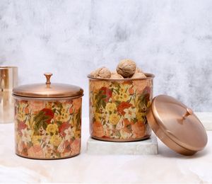 Floral Food <b>Container</b> With Lid Round <b>Storage</b> Jar Bohemian Design For <b>Kitchen</b> Use - Product Image 1