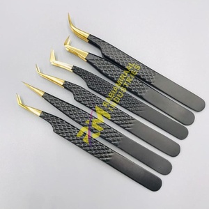 Pince à épiler de précision RMI en acier inoxydable avec pointe plaquée or, antistatique, poignée noire, pointe lisse, haute qualité pour cils - Product Image 6