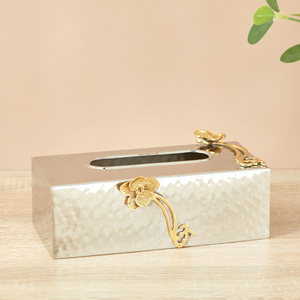 Boîte à mouchoirs en métal doré martelé fait main avec motif floral, porte-serviettes, boîte décorative de table élégante pour la maison, en promotion - Product Image 4