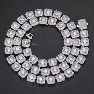 Princess Cut Lab Grown <b>Statement</b> <b>Necklace</b> Rhodium Plated S925 Silver Geometric Link Chain Unisex Luxury Party Jewelry - Product Image 1