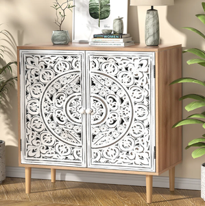 Meuble de cuisine moderne en bois massif, armoire de rangement haute avec tiroirs, étagères réglables, buffet autoportant, écologique et résistant à l'eau - Product Image 1