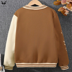 Chaqueta Varsity para Mujer en Color Marrón, Chaqueta Bomber con Parches en las Mangas Color Beige, Uniforme de Béisbol Estilo Urbano - Product Image 2