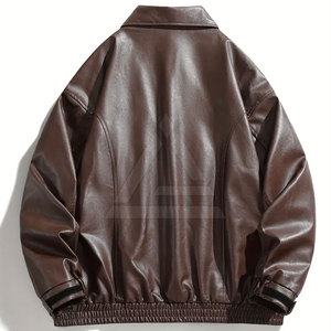 <b>Men</b> <b>Leather</b> Bomber <b>Jacket</b> Stylish Genuine <b>Leather</b> <b>Jacket</b> With Rib Knit Collar Front Zip And Comfortable Everyday Wear - Product Image 2