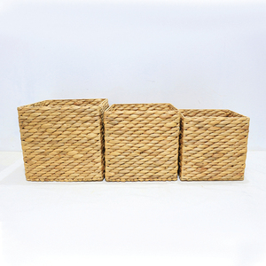 Water Hyacinth Rustic <b>Square</b> Storage <b>Basket</b> Set Handwoven Durable Eco-friendly For Organization - Product Image 5