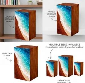 Urne funéraire artisanale en bois et résine motif vague océanique, urne commémorative de plage pour cendres humaines, taille moyenne 9x5,5 pouces, boîte à urne - Product Image 5