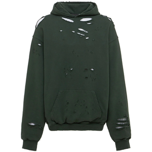 เสื้อฮู้ดดี้ผู้ชายแบบดิสเทรส แพทช์เวิร์ค ผ้าฝ้ายฟลีซ 100% ระบายอากาศได้ดี ทรงโอเวอร์ไซส์ สำหรับสตรีทแวร์ ชุดลำลองผู้ใหญ่ - Product Image 1