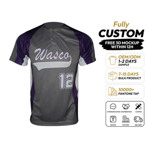 Maillot de baseball personnalisé sublimé pour homme, manches courtes, anti-humidité, coupe ample, fermeture boutonnée, 100 % polyester, antibactérien, gris - Product Image 1