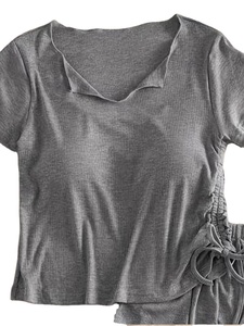 Solid Color Short Sleeve Shorts Sleepwear Set Women Loose Full Length Adult Women's Sleepwear Women's Solid Color Pure Pajama - Product Image 3
