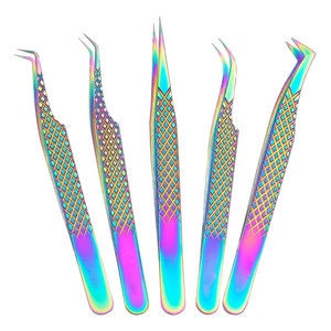 Rainbow Color Professional Stainless Steel Eyelash Tweezer Kit with Custom Logo Durable Tips Reusable Multiple Shapes - Product Image 1