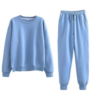 Conjunto de Sudadera con Capucha y Pantalones de Chándal de Forro Polar Azul Cielo Unisex para Invierno, Holgado, con Cordón Ajustable, Lavado, Liso, Estilo Casual - Product Image 3