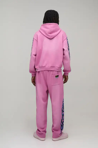 Unisex <b>Pink</b> Cotton Tracksuit Hooded Full Sleeve Solid Color Casual Loose Fit Drawstring Waist Autumn Wear Adults - Product Image 3