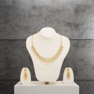 Elegant Gold Pearl Drop <b>Necklace</b> Set with Matching Earrings Traditional Indian Bridal Jewelry Wedding Wear <b>Statement</b> Design - Product Image 1