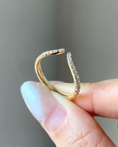 Minimalist Round Cut Lab Grown Open <b>Gap</b> Curve Band Ring 14K Solid Gold Handmade For Engagement Gift For Her - Product Image 1