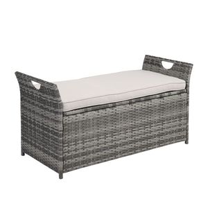 Iron Frame Patio Bench 106*52*46cm Gray Gradient Footstool Locker with Rattan Locker Can Accommodate - Product Image 5