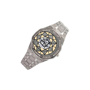 Reloj Charm Jewells Octagon de acero inoxidable con diamantes, movimiento analógico de cuarzo, detalles en cuero, cierre desplegable, unisex - Product Image 5
