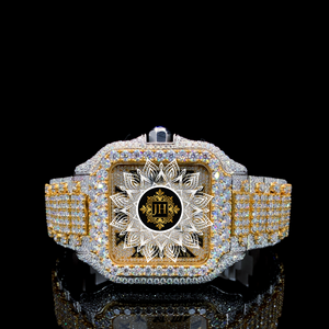 Premium Iced Two Tone Gold Roman Numerals Square Automatic Men Mechanical Luxury Hip Hop Moissanite Modern Limited Edition <b>Watch</b> - Product Image 1