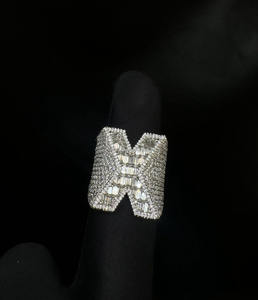 925 Sterling Silver Hip-hop X Moissanite Cluster <b>Ring</b> <b>with</b> Rhodium Plating Custom <b>Initial</b> Design Unisex for Anniversary Gifts - Product Image 4