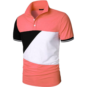 High Quality Men's Color Blocked Short Sleeve <b>Polo</b> <b>Shirt</b> Geometric Design Casual Knitted Regular Fit Orange White <b>Navy</b> - Product Image 4