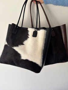 Leather Hair-On <b>Tote</b> <b>Bag</b> Genuine Leather Women's Shoulder <b>Bag</b> Bohemian Style <b>Waterproof</b> Embroidery <b>Zipper</b> Fashion Casual Travel - Product Image 1