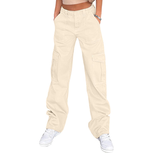 Hot Selling Women <b>Cargo</b> Pants Casual Loose Fit Elastic Waist Breathable Multi Pocket Trousers Solid Color Fashion Women's Pants - Product Image 3