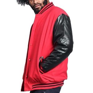 Blouson universitaire rouge et noir à manches contrastées, style baseball, en mélange de laine, pour homme - Product Image 4