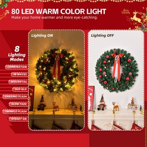 Guirlande de Noël pré-éclairée de 36 pouces, alimentée par piles, avec 80 lumières chaudes, 270 pointes en PVC, 18 options de personnalisation, guirlande de Noël artificielle illuminée - Product Image 6