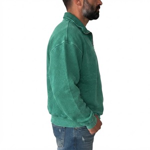 Sweat-shirt à col zippé vert émeraude pour homme, coupe classique, en molleton, manches longues, décontracté, automne, col rabattu, couleur unie - Product Image 3