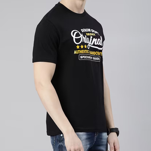 Custom Plain <b>Black</b> Men's Cotton T-<b>Shirt</b> OEM Logo Printing Breathable Regular Fit Wholesale Direct Factory Supply - Product Image 2