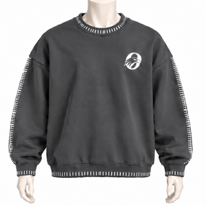 Mens Bronze Stitched Border Distressed Crewneck Sweatshirt Loose Fit Pullover <b>Long</b> <b>Sleeve</b> Casual Streetwear Fashion <b>Training</b> <b>Top</b> - Product Image 1