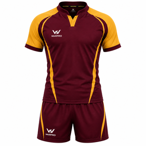WARPRO ชุดเสื้อรักบี้สีเหลืองมารูนสำหรับผู้ชาย แขนสั้น คอวี ระบายความชื้นได้ดี ทรงพอดีตัว ทุกฤดูกาล ชุดทีม - Product Image 1