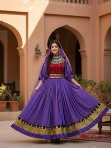 Afghan Kuchi <b>Maxi</b> <b>Dress</b> With Embroidery Puff Sleeves A-Line Chiffon Loose Fit Ruffle Hem Wedding Party Wear & Casual <b>Dresses</b> - Product Image 2