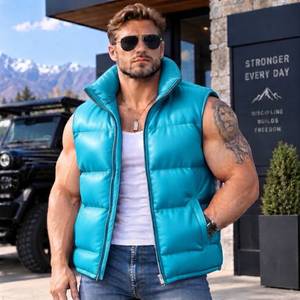 Chaleco de Cuero para Hombre, Chaleco Bomber de Cuero Genuino, Abrigo sin Mangas para Invierno, Chaleco de Motocicleta Acolchado para Hombre - Product Image 5