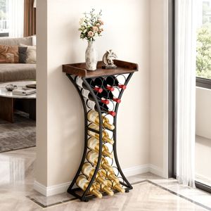 Porte-vin en bois sur pied pour 15 bouteilles, avec montage facile, support de rangement au sol et design de table pour armoire à liqueurs - Product Image 2