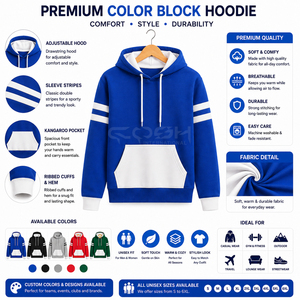 Cosh International Sorority Sisterhood Blue <b>Women's</b> <b>Hoodie</b> Cotton Color Blocked Casual Sweatshirt with <b>White</b> Stripes and Pocket - Product Image 6
