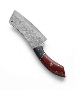 Hachoir à viande artisanal en acier Damas goutte de pluie, manche en bois bicolore, outil de cuisine - Product Image 6