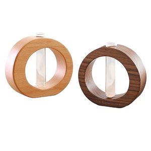 Moderno Florero Redondo de Vidrio y Madera Natural con Diámetro de 4"-6" Decorativo para Decoración del Hogar y Bodas - Product Image 4