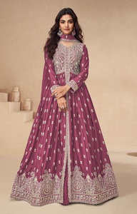 Traje Anarkali Moderno Chinon Hasta el Suelo con Bordado de Lentejuelas, Semi-Confeccionado para Bodas, Diwali y Fiestas - Product Image 2