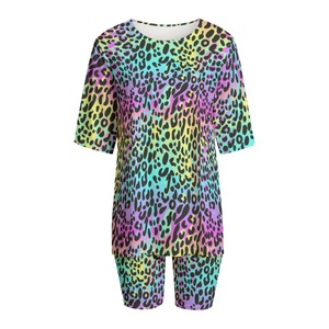 Women's <b>Rainbow</b> Leopard Print 2 Piece Set Three Quarter Sleeve O Neck Loose Knitted <b>Top</b> Above Knee Shorts Casual Spring Summer - Product Image 5