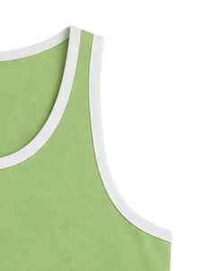 Camiseta sin mangas para hombre, personalizada, verde claro con ribete blanco, chaleco de algodón, informal, para verano, gimnasio, entrenamiento, fitness, color sólido. - Product Image 6