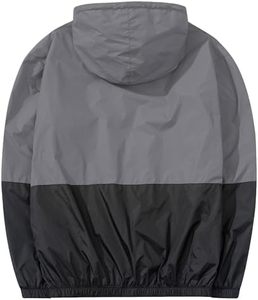 Men's Color Block Windbreaker Jacket Grey Black Waterproof Hooded Zip Up <b>Lightweight</b> Activewear <b>Coat</b> OEM Manufacturer - Product Image 2