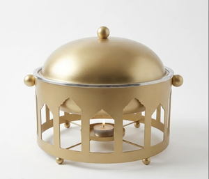 Golden Finished Metal Casseroles Durable Enamel Coated <b>Buffet</b> <b>Server</b> Stainless Steel Lid <b>Food</b> <b>Warmer</b> Tealight Stand Party - Product Image 6