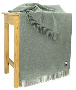 Couverture en laine d'alpaga mélangée, couleur unie, tissage plat, avec franges - Product Image 2