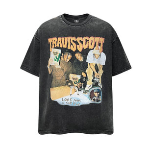T-shirt décontracté pour homme, coupe classique, noir, manches courtes, col rond, imprimé sérigraphié, style streetwear, 100% coton respirant - Product Image 1