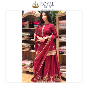 Proveedor Mundial de Ropa India, Trajes Tradicionales de Seda Chinnon para Bodas y Fiestas, Colección de Trajes Sharara en Venta - Product Image 5