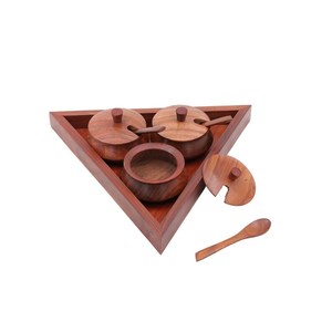 Juego de Cajas de Especias de Madera Hechas a Mano |   Frascos Triangulares para Condimentos con Bandeja |   Organizador de Almacenamiento para Cocina - Product Image 2