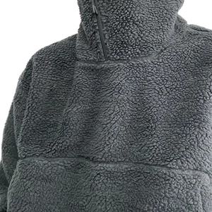 Sweat-shirt polaire zippé à capuche oversize pour homme, gris, coupe-vent, décontracté, hiver, uni, coupe régulière, manches longues, personnalisable 100% - Product Image 4